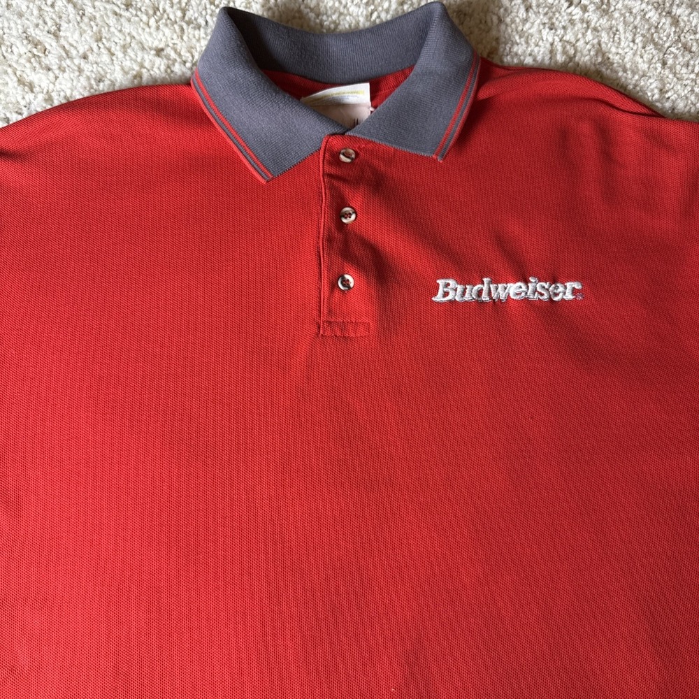 Vintage 80's BUDWEISER Short Sleeve Red Polo‎ Shirt Men's Size XL